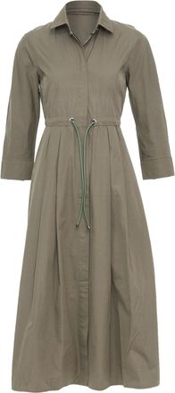 Max Mara Brown Poplin Drawstring Utility Midi Shirt Dress
