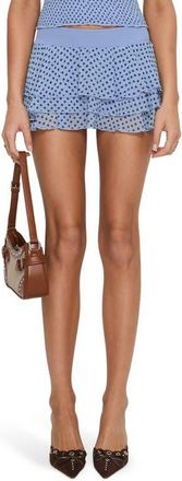 Princess Polly Ready to Party Polka Dot Tiered Frill Skort in Blue /Polka at Nordstrom, Size 10