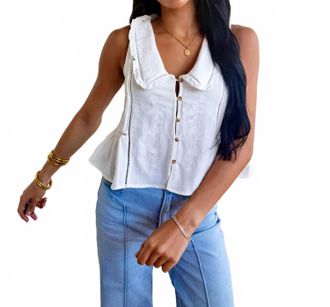 Blu Pepper Womens Embroidered Collared Ruffle Trim Button Down Top In Off White