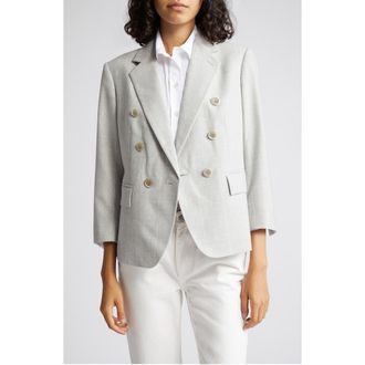 Eleventy Pinstripe Double Breasted Wool Blazer in Grigio Chiaro Melange at Nordstrom, Size 42
