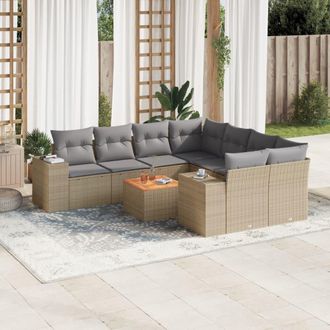 vidaXL Set De Sof&aacute;s De Jard&iacute;n 9 Pzas Con Cojines Rat&aacute;n Sint&eacute;tico Beige Vidaxl