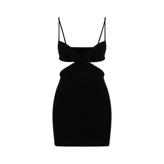 Off-white Black Cut Out Ribbed Mini Dress-Donna