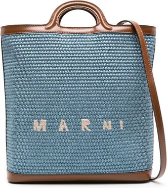 Marni Tropicalia straw tote bag - women - Cotton/Brass/Polyamide/Cotton/Zinc/Aluminium/Copper/Calf Leather - One Size - Blue