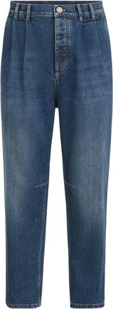 Brunello Cucinelli Comfort Cotton Denim Iconic-fit Five-pocket Trousers With Double Pleats