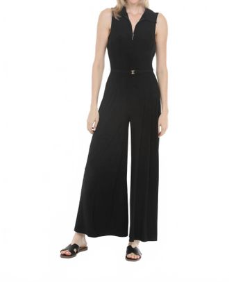 Joseph Ribkoff Silky Knit Zip Front Wide Leg Jumpsuit In Black