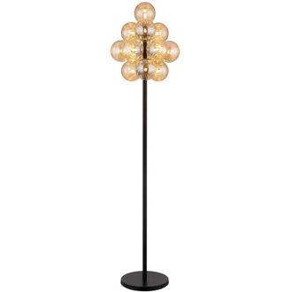 Globo Lighting L&aacute;mpara De Mesa Con Bolas Negras Mate Y Pantalla De Cristal &Aacute;mbar, 13 Bombillas G9