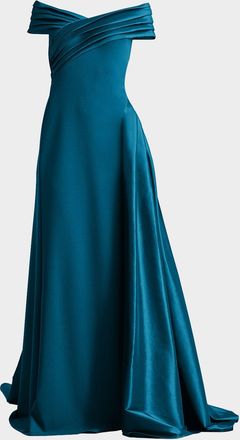 Tadashi Shoji Off-Shoulder Draped Crepe Gown