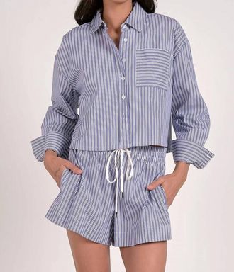 Elan Striped Collar Button Down Top In Navy Stripe
