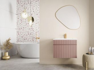 Vente-Unique Mobile per bagno sospeso scanalato con lavabo da incasso 60 cm Rosa - SATARA