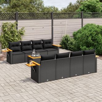 vidaXL Set De Sof&aacute;s De Jard&iacute;n 8 Piezas Y Cojines Rat&aacute;n Sint&eacute;tico Negro Vidaxl