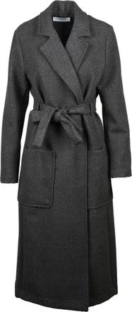 La Kore Dark Grey Belted Wool-Blend Long Coat
