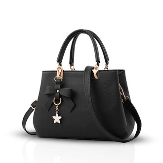 Nicole & Doris Womens Handbag PU Leather Shoulder Bag Travel Top Handle Bag Fashion Crossbody Bag with Bowknot Pendant Black