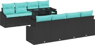 vidaXL Vidaxl Conjunto De Sof&aacute; De Jard&iacute;n 7 Uds. Negro Y Azul Rat&aacute;n Sint&eacute;tico