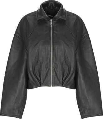 Rotate Cropped Leather Jacket With Front Zip