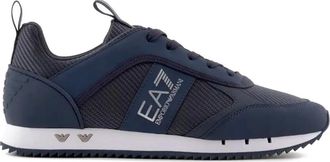 Emporio Armani Blauwe Sneakers met Eagle Logo - Heren - Sneakers - Blauw - 43 1/2 EU - Polyester - Schoenen