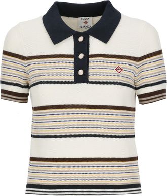 Casablanca White Cafe Stripe Printed Polo Shirt