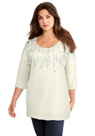 Roaman's Three Quarter Sleeve Embellished Tunic in Ivory Silver Fair Isle at Nordstrom, Size 36