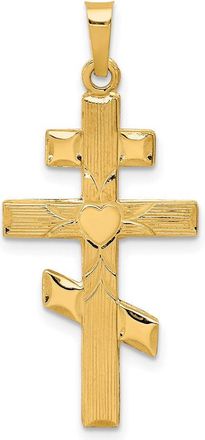 Diamond2Deal 14k Yellow Gold Eastern Orthodox Cross Heart Pendant