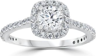 Pompeii3 1 1/5ct TW Diamond Cushion Halo Engagement Ring 10k White Gold