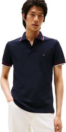 Tommy Hilfiger Mens Short Sleeve Casual Polo Shirts in Slim Fit with Stretch and Cuff Designs, Desert Sky, XXL
