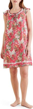 Papinelle Sleepwear Clara Flutter Neck Cotton Nightgown in Geranium at Nordstrom, Size X-Small