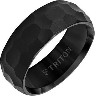 Triton 8MM Tungsten Carbide Ring with Hammered Edge To Edge in Black at Nordstrom, Size 11.5