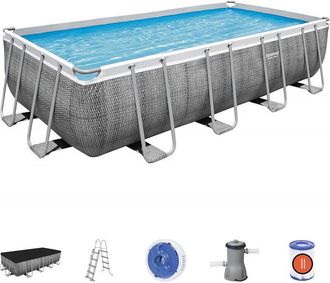 Bestway Piscina Desmontable Tubular Bestway Power Steel Rectangular 4,88m X2,44mx1,22m Dise&ntilde;o Rat&aacute;n Gris 56996 Con Depuradora De Cartucho Y Escalera