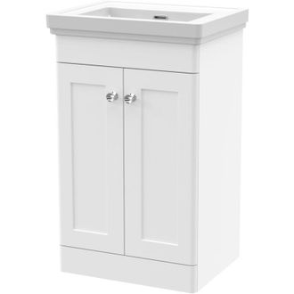 Nuie Nuie - Classique Floor Standing 2-Door Vanity Unit with Basin 500mm Wide Satin White - 0 Tap Hole