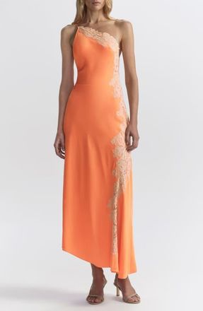A.L.C. Lou Lace Trim Sleeveless Satin Maxi Dress in Vivid Orange/Pale Blush at Nordstrom, Size 12