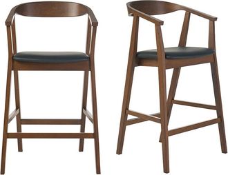 Miliboo Taburetes De Bar Escandinavos Negros Y Madera Oscura H66,5 Cm (lote De 2) Bahia