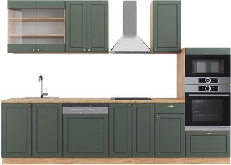 Vicco Mueble De Cocina Fame-line, Green-gold Country/gold Power Roble, 300 Cm Con Armario Alto, Et Roble