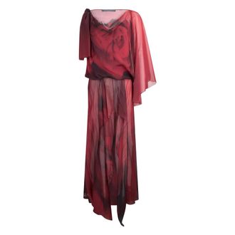 Alberta Ferretti Kleedjes, Dames, Rood, S, Elegante Lange Jurk met Verfijnde Halslijn