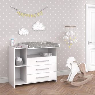 Vicco Fasciatoio Oskar, Bianco, 113 x 100 cm con 3 ampi cassetti