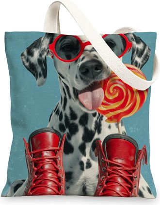 Generic Dalmatian Canvas Tote Bag, Colorful Reusable Grocery Bags, Fun Lightweight Animal-Themed Shoulder Strap Bags 13x15 Inch