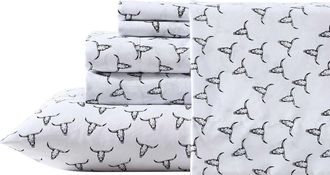 Wrangler Steer Skull Print Microfiber Sheet Set in White/Black at Nordstrom Rack, Size Twin X-Long