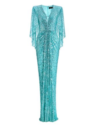Jenny Packham sequin embellished carrie dress - women - Nylon - 14 - Blue