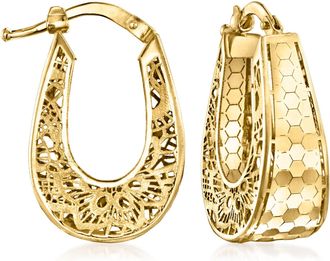 Ross-Simons Italian 18kt Yellow Gold Filigree Hoop Earrings