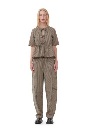 Ganni Beige Seersucker Cargo Pants - Size 36 Cotton