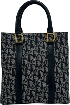 Dior Navy Canvas Leather Handbag Tote Bag (Pre-Owned)