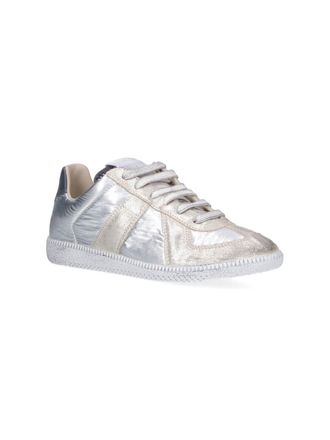Maison Margiela Metallic Leather with Suede Overlay Sneaker - Silver
