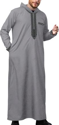 Generic Mens Muslim Thobe Middle East Arabic Loose Hooded Long Robe Casual Ethnic Wear Ramadan Dubai Long Gown