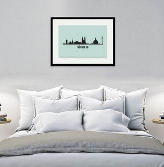 Queence Bild »Nürnberg Skyline« Deutschland Gebäude Nürnberg Stadt Städte 1 Stk. tlg. HD Premium Poster-Druck inkl. Holzrahmen