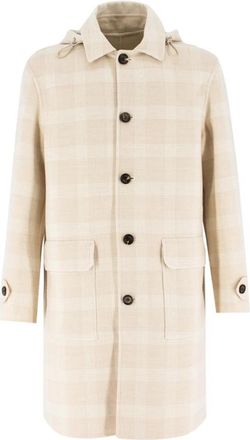 Eleventy Tartan Ruit Hooded Jas - Heren - Mantel - Beige - M - Wol - Jassen