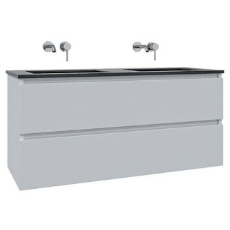 Saniclass Chaci Badkamermeubelset - 120x46x55cm - keramische wastafel zwart - 2 wasbakken - zonder kraangaten - 2 lades - mat wit