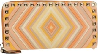 Valentino Pre-owned Wallets, female, Orange, Size: ONE SIZE Pre-owned Rockstud zip around wallet