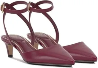 Vince Camuto Irva Pump WomensMaroon Leather Ankle Strap Kitten Heel ZOGG3102