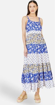 Yumi Patchwork Print Tiered Maxi Dress in Blue at Nordstrom, Size 12