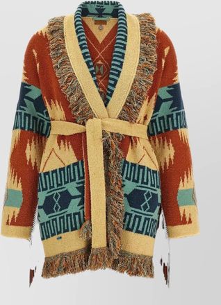 Alanui golden dusk belted shawl knit cardigan