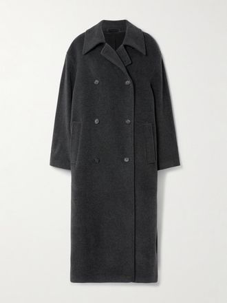 Toteme Cappotto Doppiopetto Oversize In Misto Lana Shield - Grigio