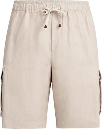 Brunello Cucinelli Linnen en Katoen Drill Bermuda Shorts - Heren - Korte Broeken - Beige - L - Katoen - Korte Broeken